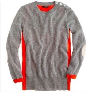 JCrew Grey Colorblock Orange Elbow Patch Sweater